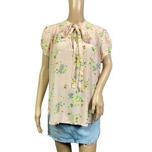 NWT Polo Ralph Lauren Womens Vintage style  Pink Print Floral Blouse SZ L